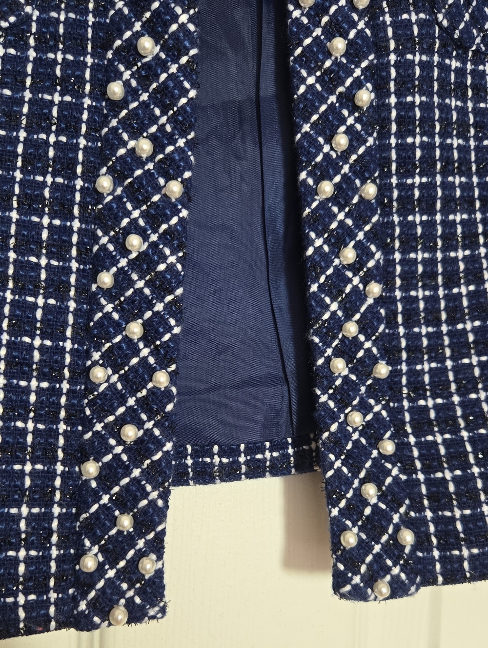 Lilly Pulitzer Vianne Tweed Jacket Low Tide Navy Size 8 Pearl Trim - Picture 10 of 16